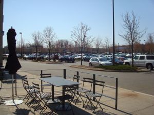The view from the outdoor dining area at West Windsor Chipotle Mexican Grill. Downtown Princeton is definitely more picturesque.