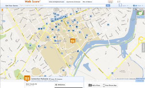 Walkscore screengrab: Princeton U appears to be represented by the Roberts Statium