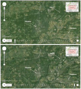 Top - Princeton from Landsat imager 1984. Bottom- Princeton as seen by Landsat in 2012.