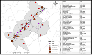 'Centers' proposed as preferred areas for development according to the Route 1 Growth Strategy.
