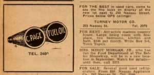 Turney Motors at 255 Nassau Street advertises in 'Town Topics' in 1951, via Princeton University library;  click to expand.