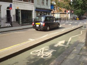 Protected bike lanes, such as this one in Fitzrovia, have sprung up all around London. (Click to expand)