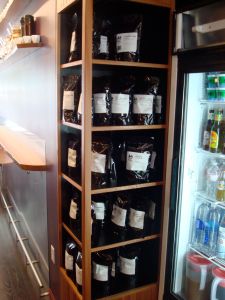 Rojo's beans are selected directly from the growers in South America. The growers are paid more by Rojo's than is typical of other coffee outlets. The beans are roasted using a vintage gas-fired Probat UG-15 machine. (click to expand.)