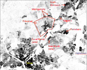 Population density in the Princeton, NJ person. Each dot represents one person. From US Census data.