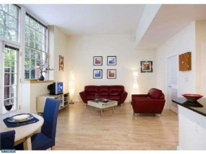 Living room in 1-bed apartment in The Waxwood. (click to expand.)