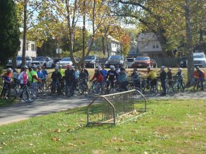 Riders gather for the 'Ride of the Fall Leaves' in Community Park South. (click to expand.)