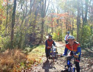 Steve Cochrane, Princeton's new School Board Superintendent (front right) makes light work of a gentle hill in Mountain Lakes Park. (click to expand.)