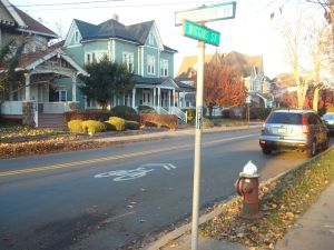 Princeton's 'shared lane arrows' or 'sharrows' have come in for criticism about whether they do enough to promote a safe cycling environment. (Click to expand.)