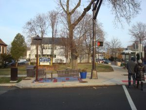 The pocket park in context in downtown Highland Park. (click to expand.)