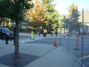 Crossing patrol at the old Dinky Station near the Arts and Transit Construction Zone. (Click to expand.)