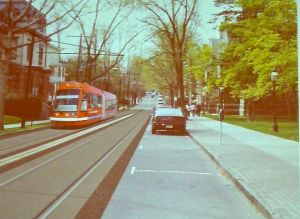 One visualization of what a streetcar might look like running along University Place in Princeton towards the Dinky Station and Princeton Junction. (Click to expand.)