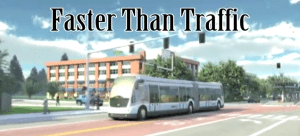 The 'Rapid' in 'Bus Rapid Transit' is dedicated lanes so that the bus can by-pass traffic. (click to expand.)