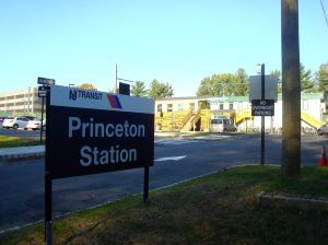 Rail passengers to Princeton now arrive in a parking lot half-way along Alexander Street instead of the historic 'Dinky' station. (click to expand.)