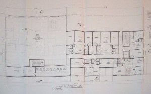 First floor plan, showing bank and residential units at rear. (click to expand.)