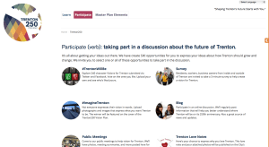 Screenshot of Trenton Community Masterplan website 'Trenton250.org' (click to expand.)