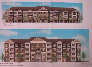 Renderings of Building Types 'B' and 'C' from the Toll Brothers plan. (click to expand.)