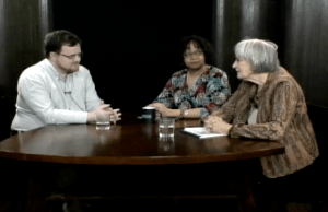 David Keddie (left) interviewed by Michele Tuck-Ponder (middle) and Ingrid Reed on 'Reed and Ponder' (Click to expand, image from Princeton Community Television).