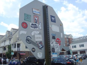 Stickers on reverse of 'Stop' sign at Witherspoon and Hulfish Street, Princeton. June 28, 2014. (click to expand.)