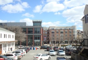 View of Princeton Public LIbrary and Hinds Plaza from the 'Residences At Palmer Square', one of several downtown living developments highlighted by 'The New York Post' in a recent article about Princeton. (click to expand)