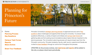 Screenshot from Princeton University's new strategic planning website. (click to expand).