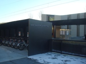 Bikeshare dock, with new Dinky rail station in background. (click to expand.)