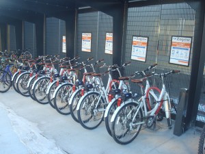 Zagster bikeshare bikes, with lockboxes on the back. (click to expand.)