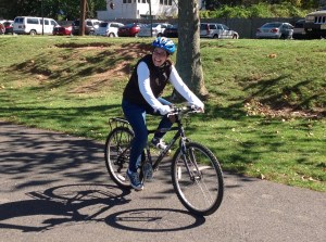 Mayor Liz Lempert on a bike. (click to expand)