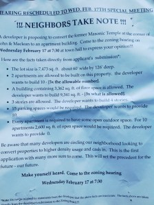 Signs that have appeared around John Street apparently arguing against the 30 MacLean Street redevelopment (click to expand)