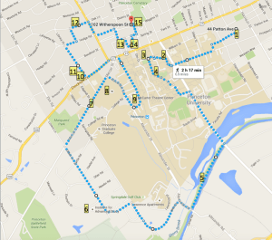 Walking route linking Princeton sites that Michael Graves considered special (click to expand)
