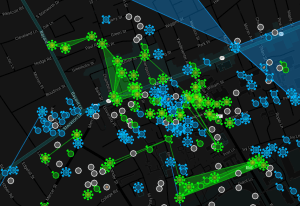 Map of Ingress 'portals' in downtown Princeton - each one is a unique historic or cultural site. (click to expand)